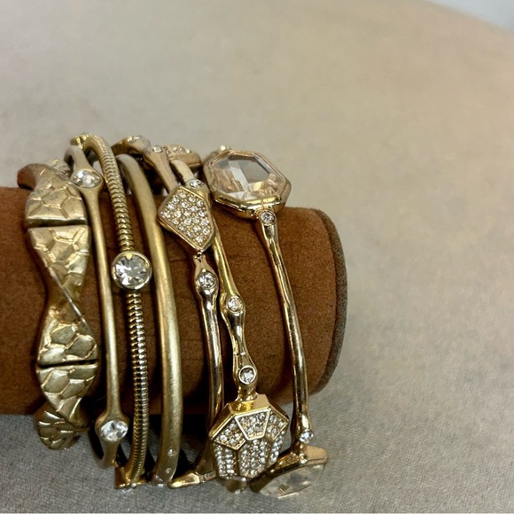 Seven gold tone crystal rhinestone bangle bracelet bundle - Picture 3 of 9